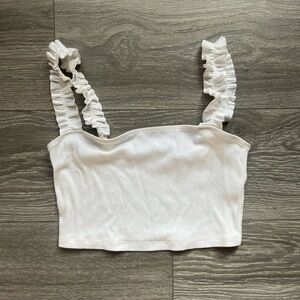 Aritzia Sunday Best White Firecracker Ruffle Strap Ribbed Crop Top Size M Summer